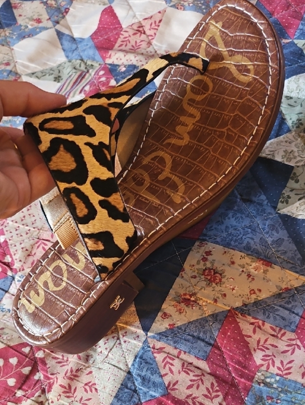 Sam Edelman Leopard Print Thong Sandals in Brown and Tan